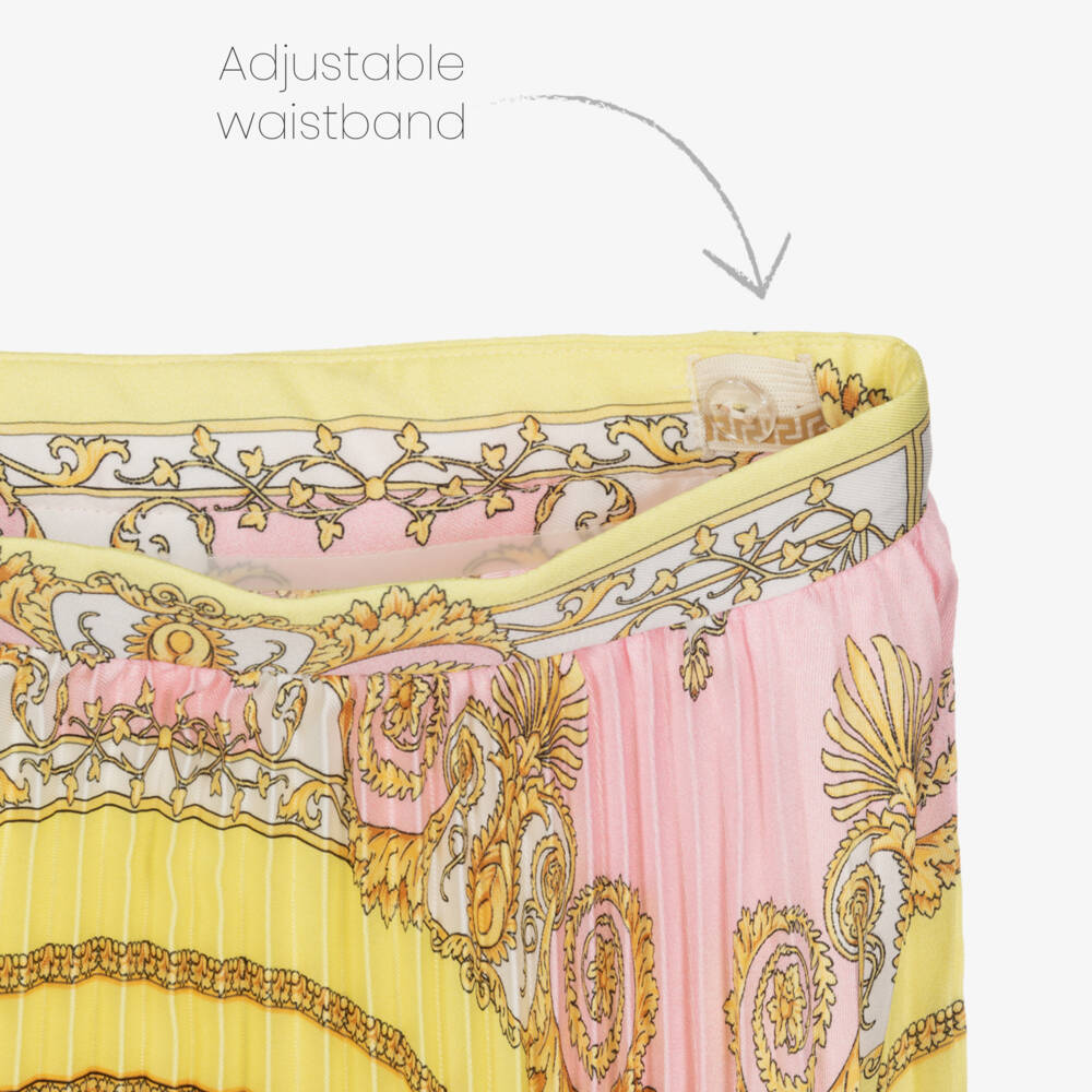 Versace-Girls Pink & Gold Pleated Barocco Skirt with Medusa 95 Hardware | Childrensalon