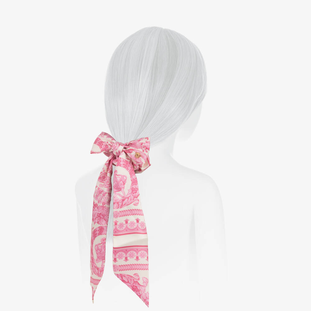 Versace-Girls Pink & Ivory Barocco Hair Scrunchie (12cm) | Childrensalon