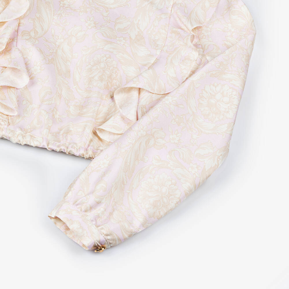 Versace-Girls Pink Silk Barocco Blouse | Childrensalon