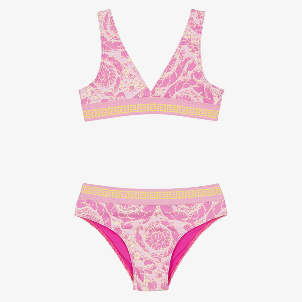 Versace-Girls Pink & Yellow Barocco Print Bikini | Childrensalon
