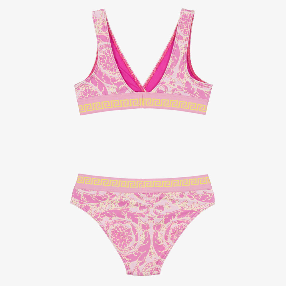 Versace-Girls Pink & Yellow Barocco Print Bikini | Childrensalon