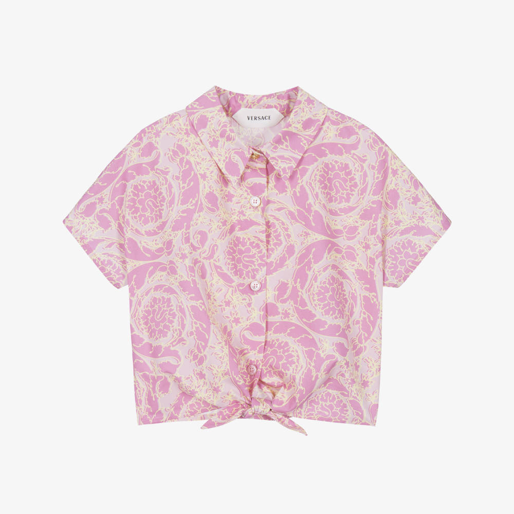 Versace-Girls Pink & Yellow Barocco Print Blouse | Childrensalon