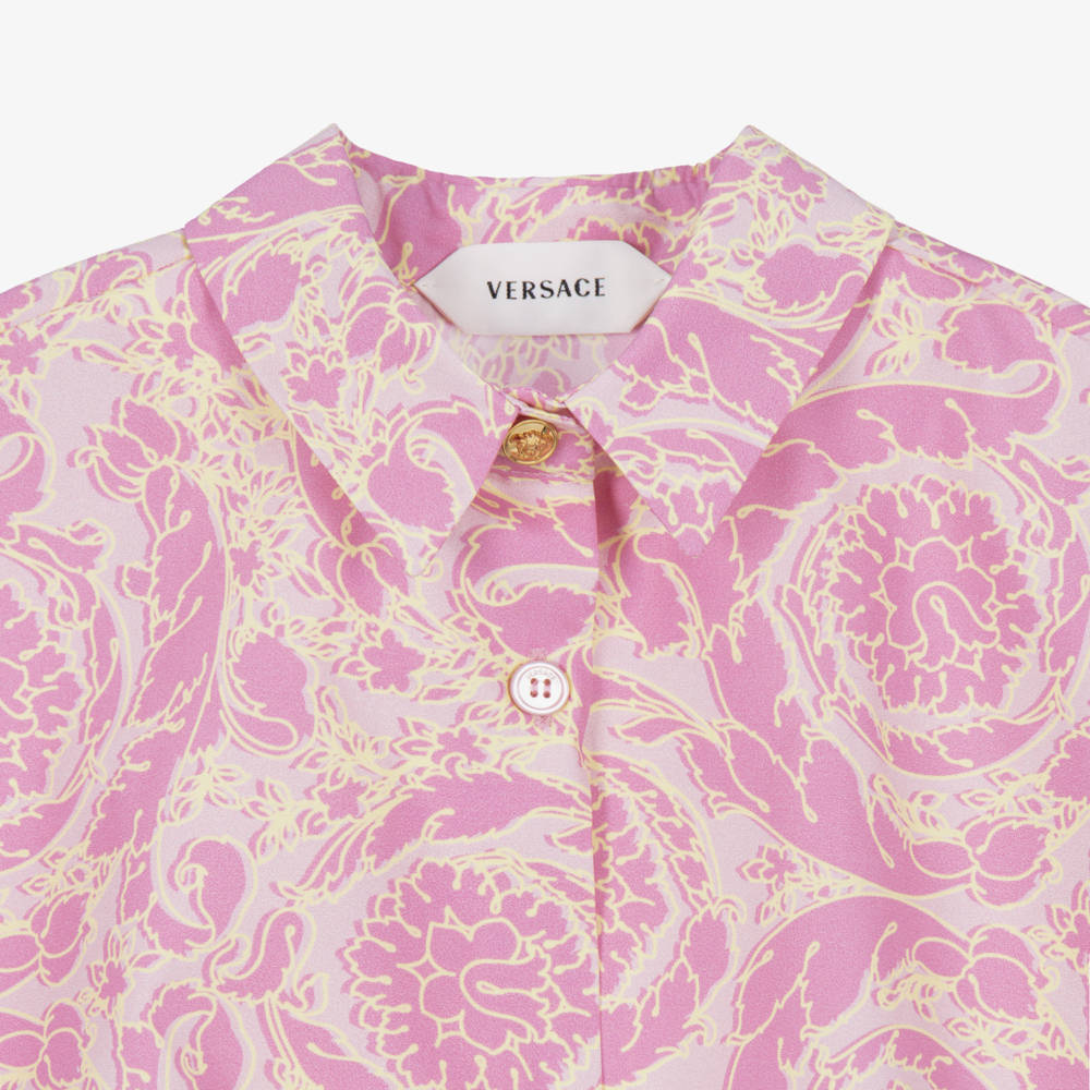 Versace-Girls Pink & Yellow Barocco Print Blouse | Childrensalon