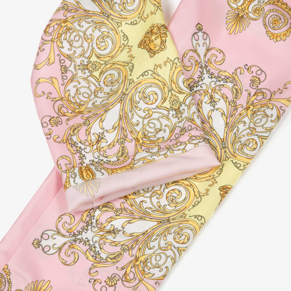 Versace-Girls Pink & Yellow Silk Trousers with Gold Barocco Print | Childrensalon