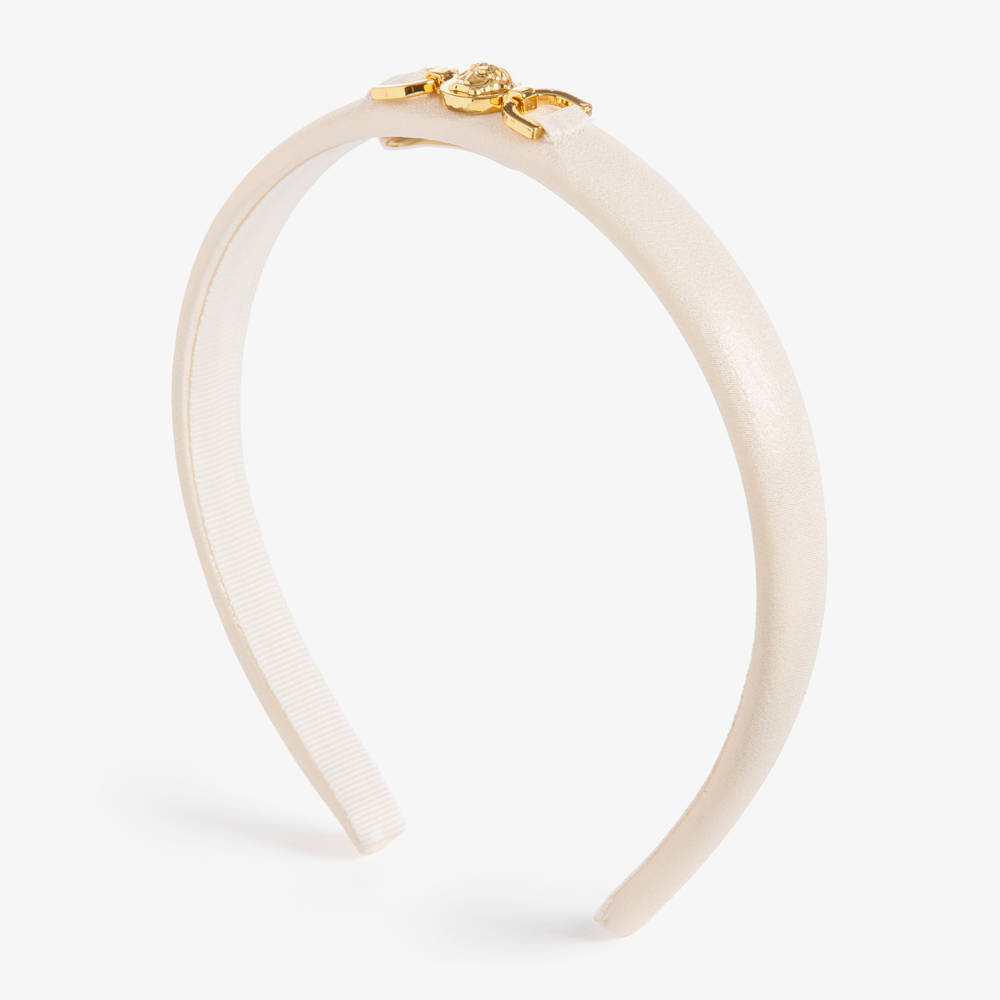 Versace-Girls Shimmery Ivory & Gold Medusa Hairband | Childrensalon