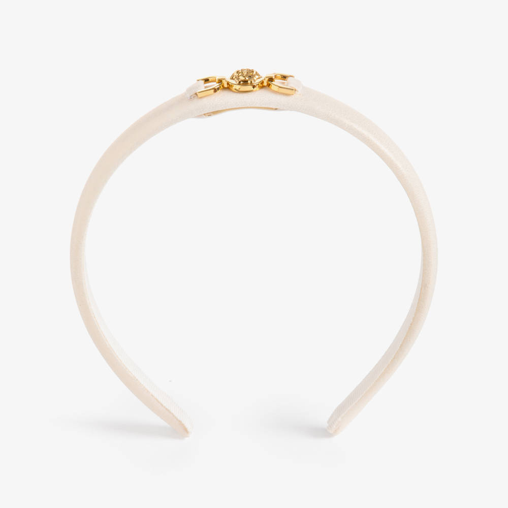 Versace-Girls Shimmery Ivory & Gold Medusa Hairband | Childrensalon