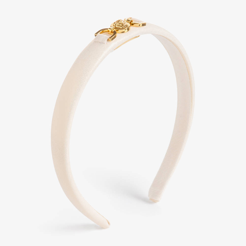 Versace-Girls Shimmery Ivory & Gold Medusa Hairband | Childrensalon