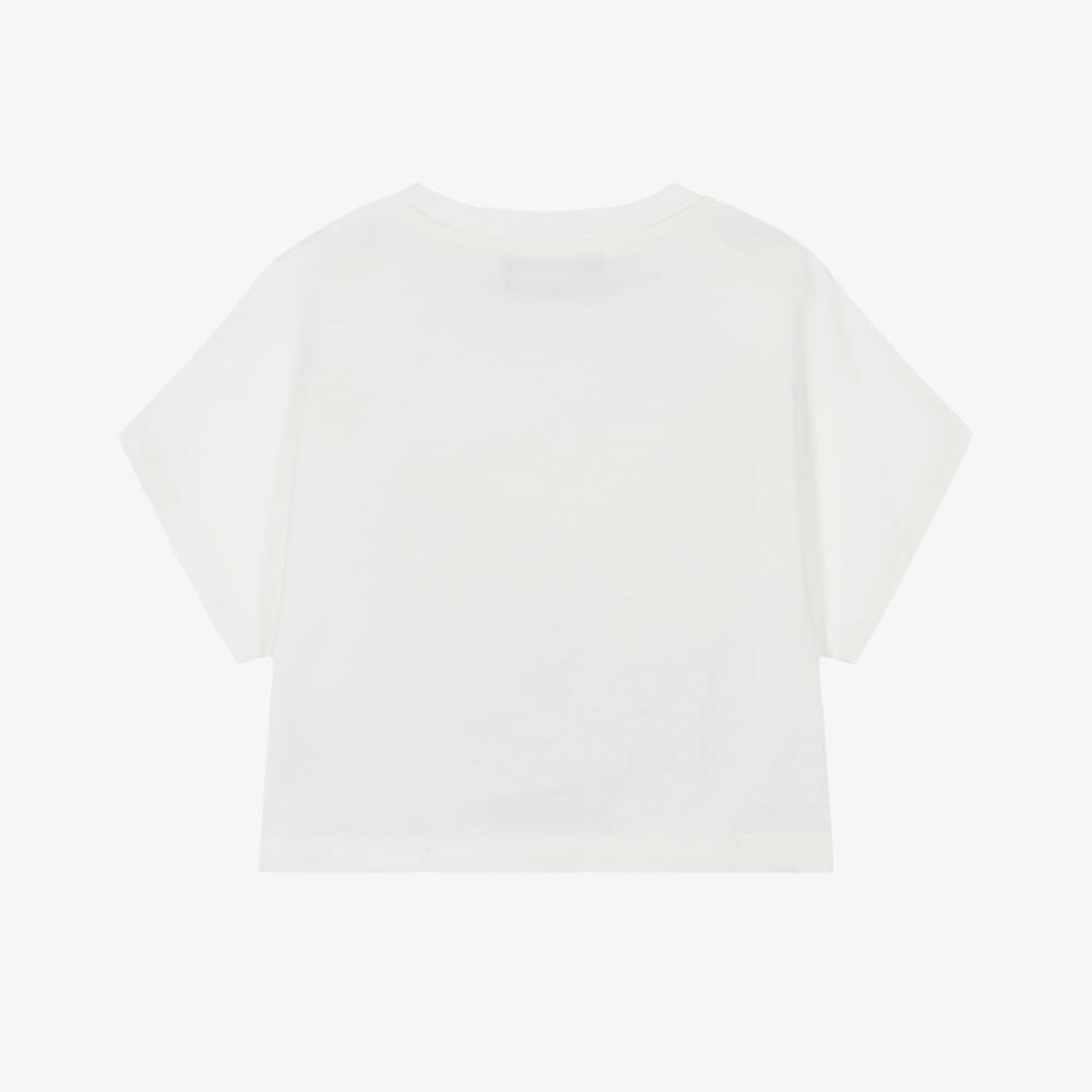 Versace-تيشيرت بنات بشعار باروكو قطن لون أبيض  | Childrensalon