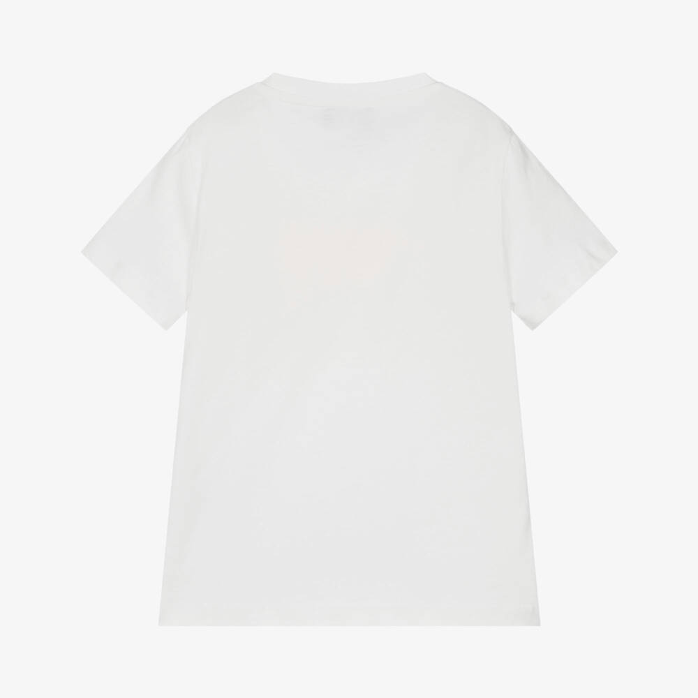 Versace-Girls White Cotton Contrast Logo T-Shirt | Childrensalon