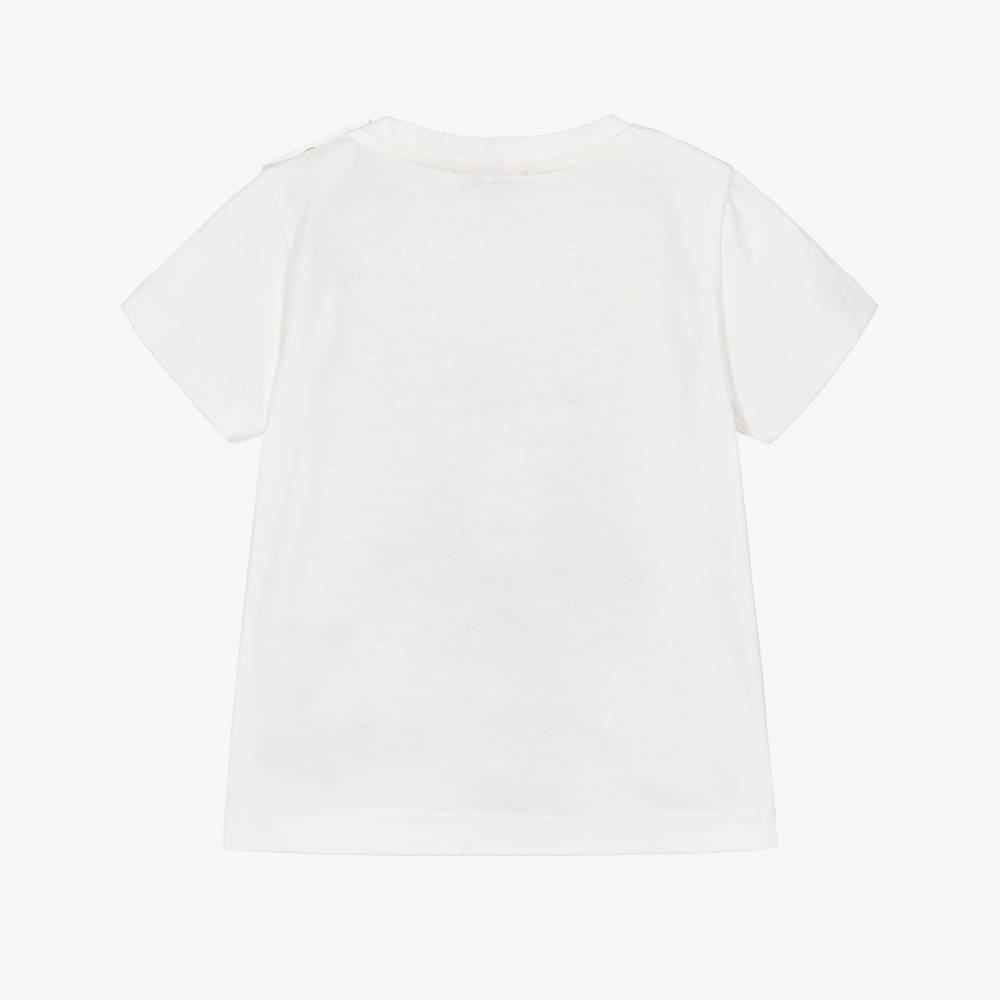 Versace-Girls White Cotton T-Shirt with Gold Medusa Motif | Childrensalon