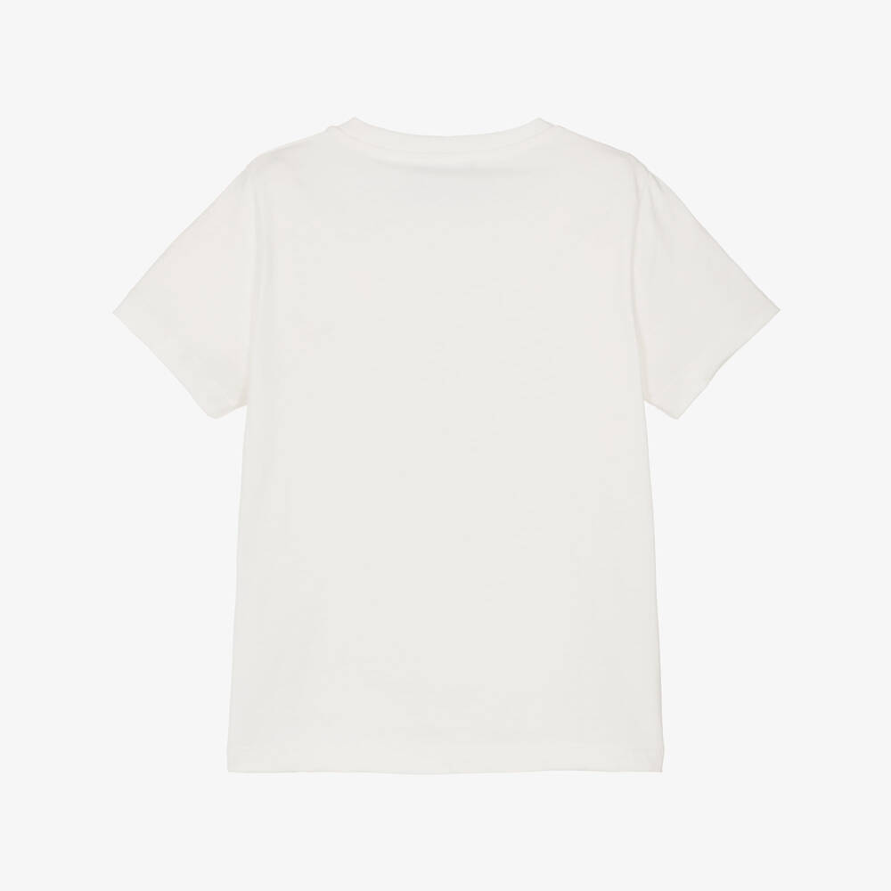 Versace-Girls White Cotton T-Shirt with Medusa Hall Crest | Childrensalon