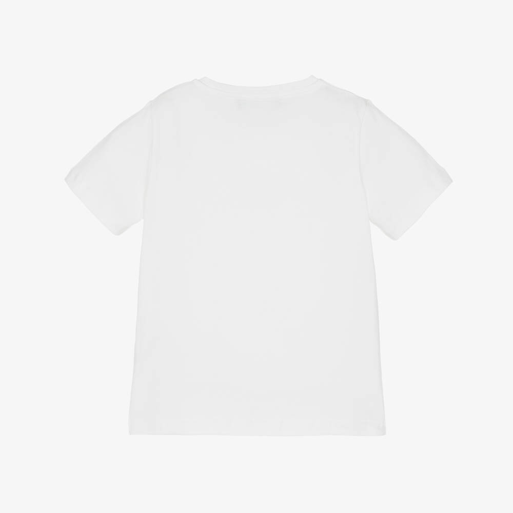 Versace-Girls White Cotton T-Shirt with Pink Medusa Crest Logo | Childrensalon