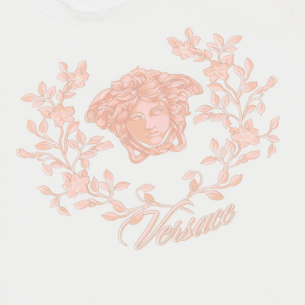 Versace-تيشيرت قطن بشعار ميدوسا لون أبيض للبنات | Childrensalon