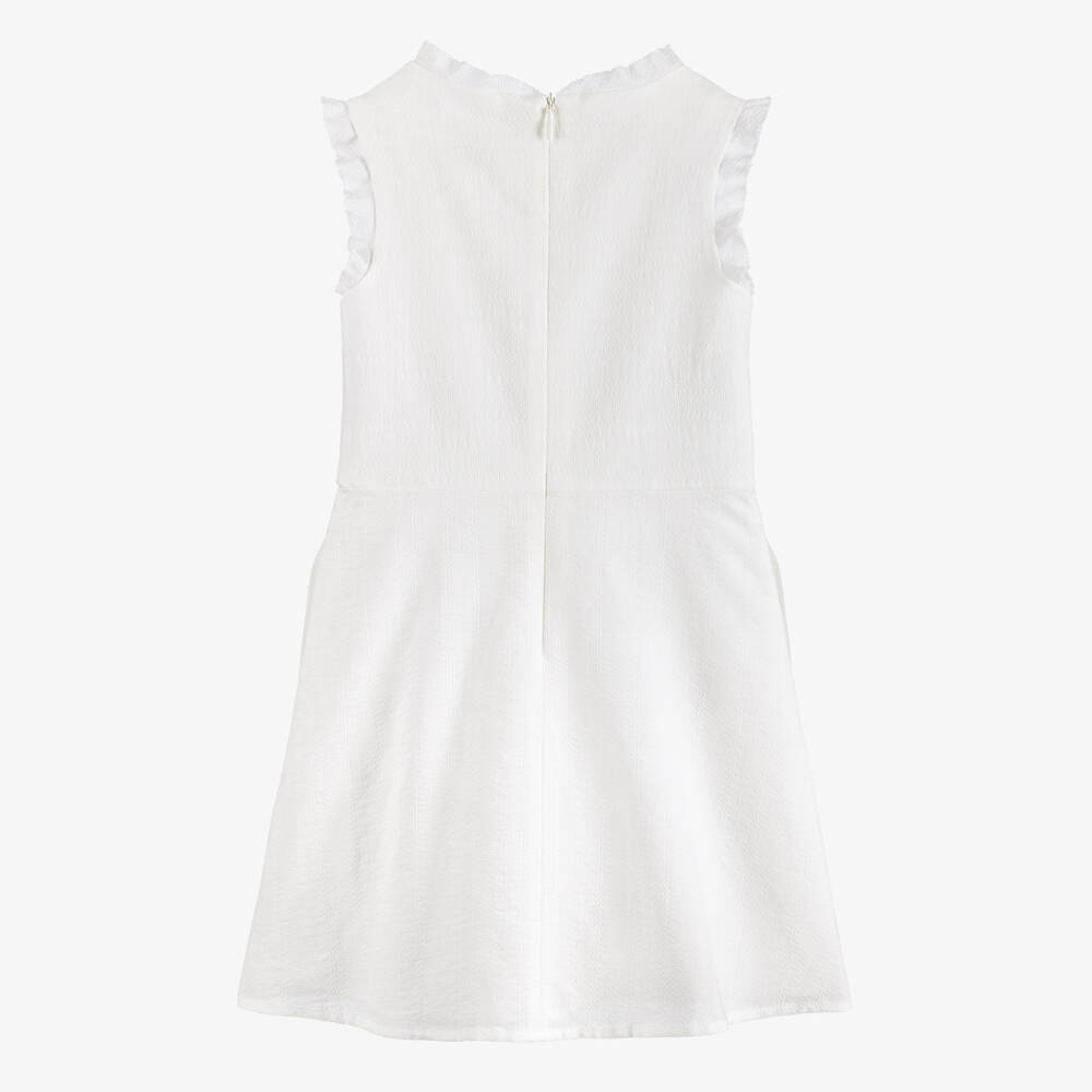 Versace-Girls White Micro Greca Cotton Dress | Childrensalon
