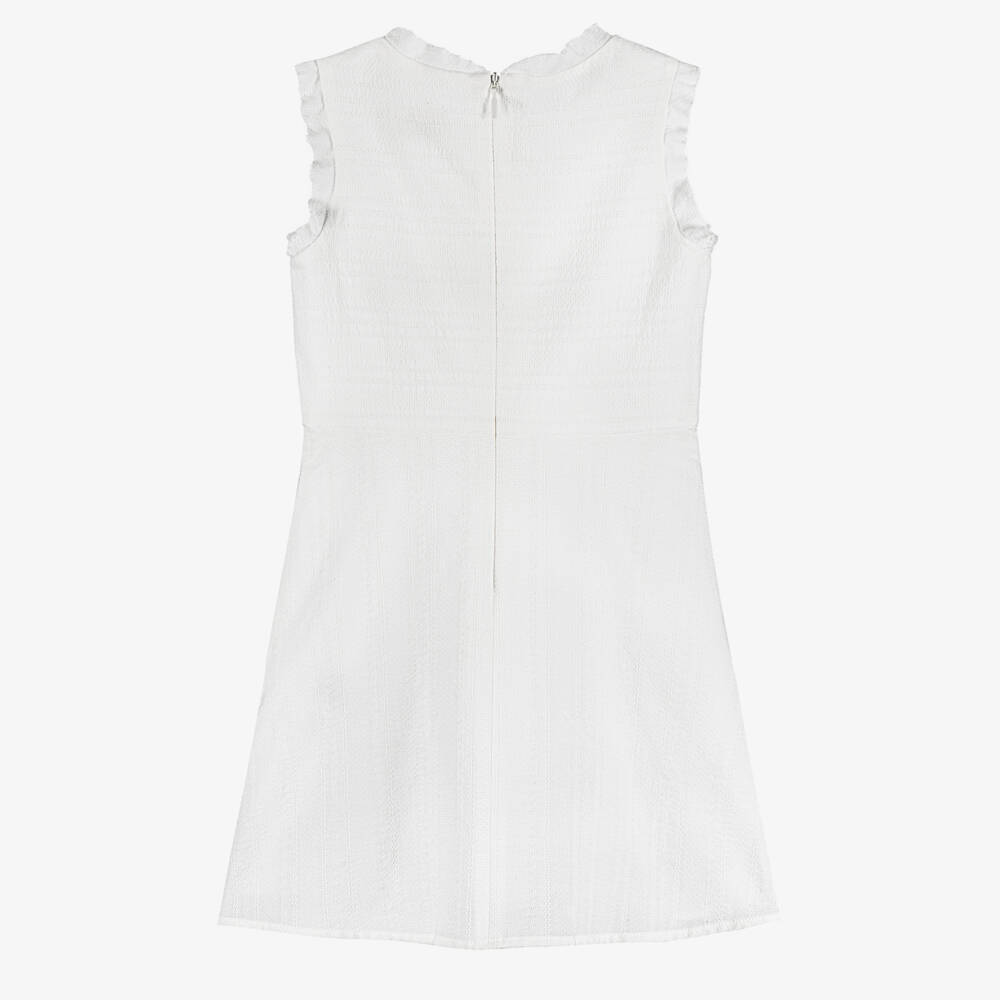 Versace-Girls White Micro Greca Cotton Dress | Childrensalon