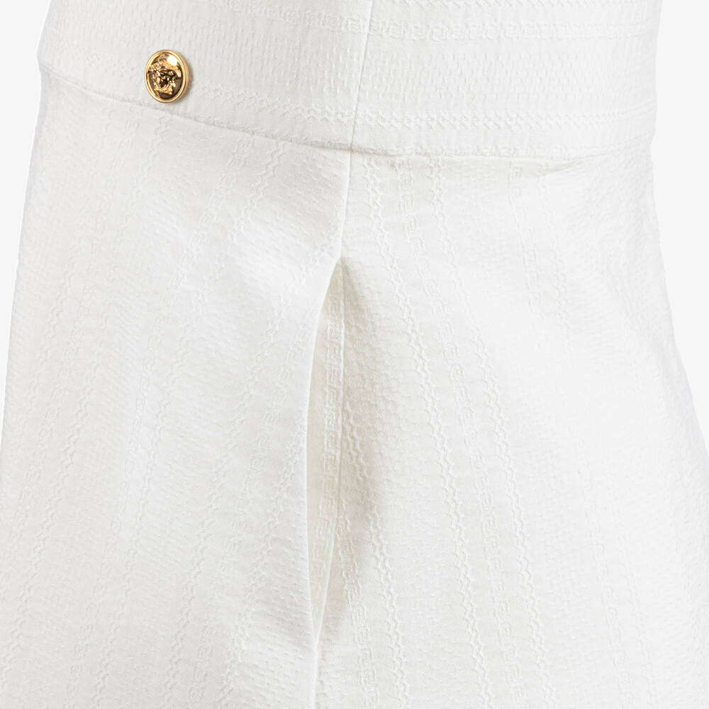 Versace-Girls White Micro Greca Cotton Dress | Childrensalon