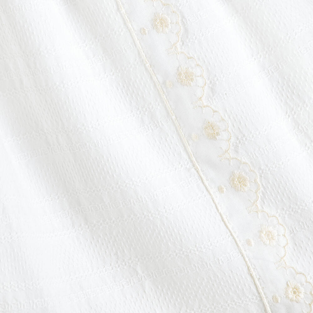 Versace-Girls White Micro Greca Cotton Dress with Lace Trim | Childrensalon