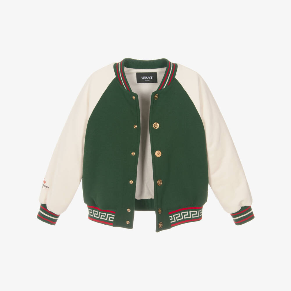 Versace-Green Cotton Jersey Varsity Jacket with Medusa Logo | Childrensalon