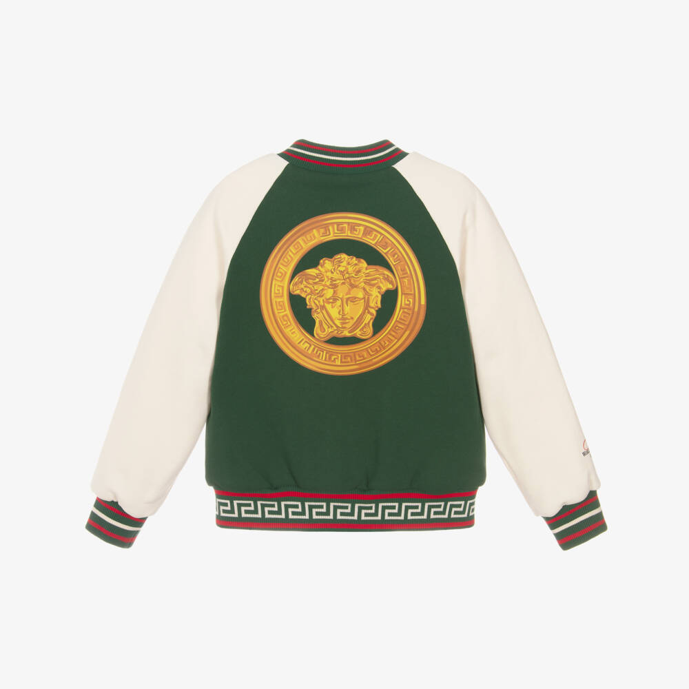 Versace-Green Cotton Jersey Varsity Jacket with Medusa Logo | Childrensalon