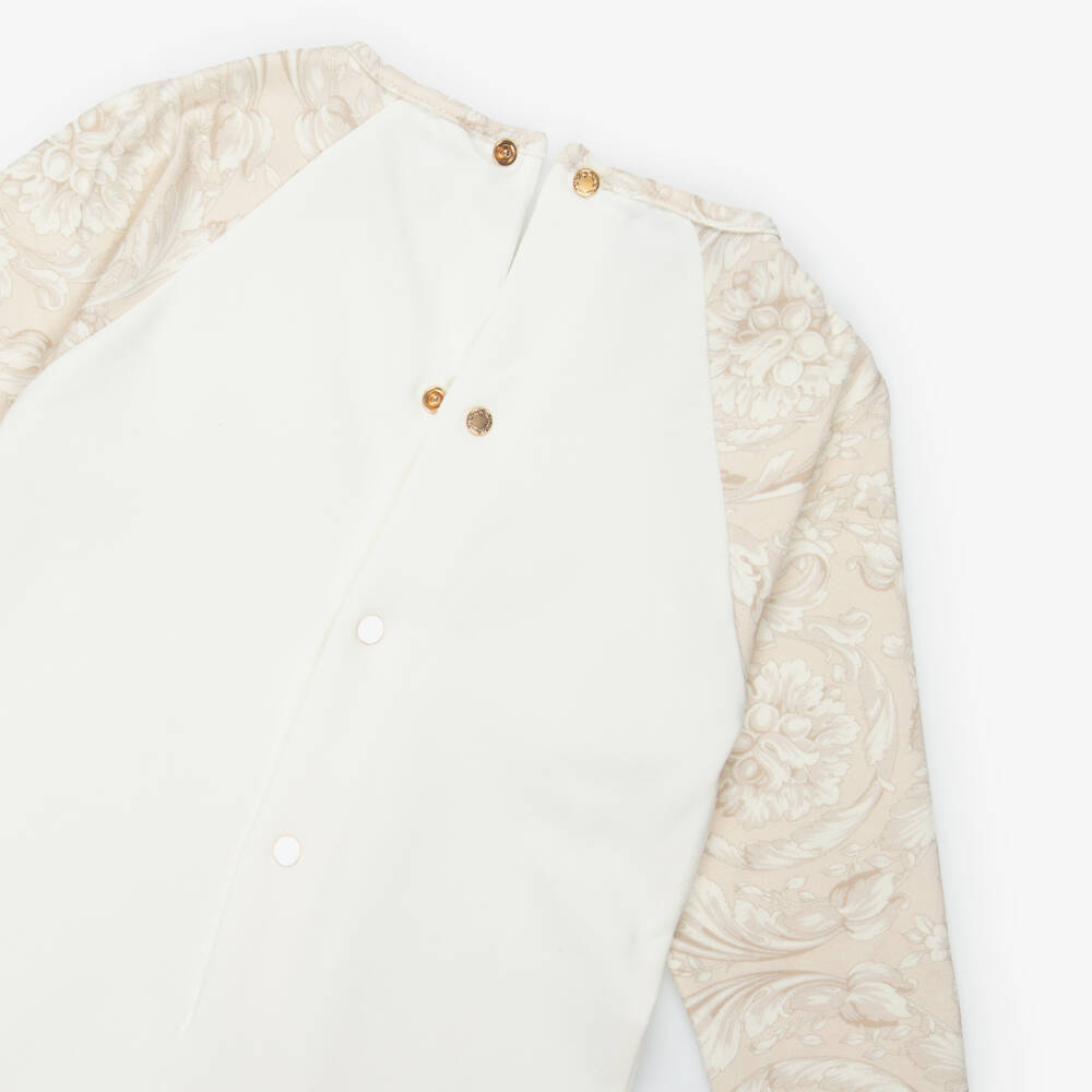 Versace-Комплект с комбинезоном кремово-бежевый хлопковый Whisper Barocco для малышей | Childrensalon