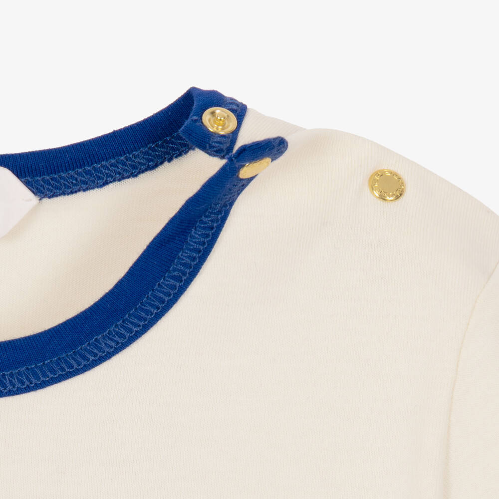 Versace-Ivory & Blue Cotton Medusa T-Shirt | Childrensalon