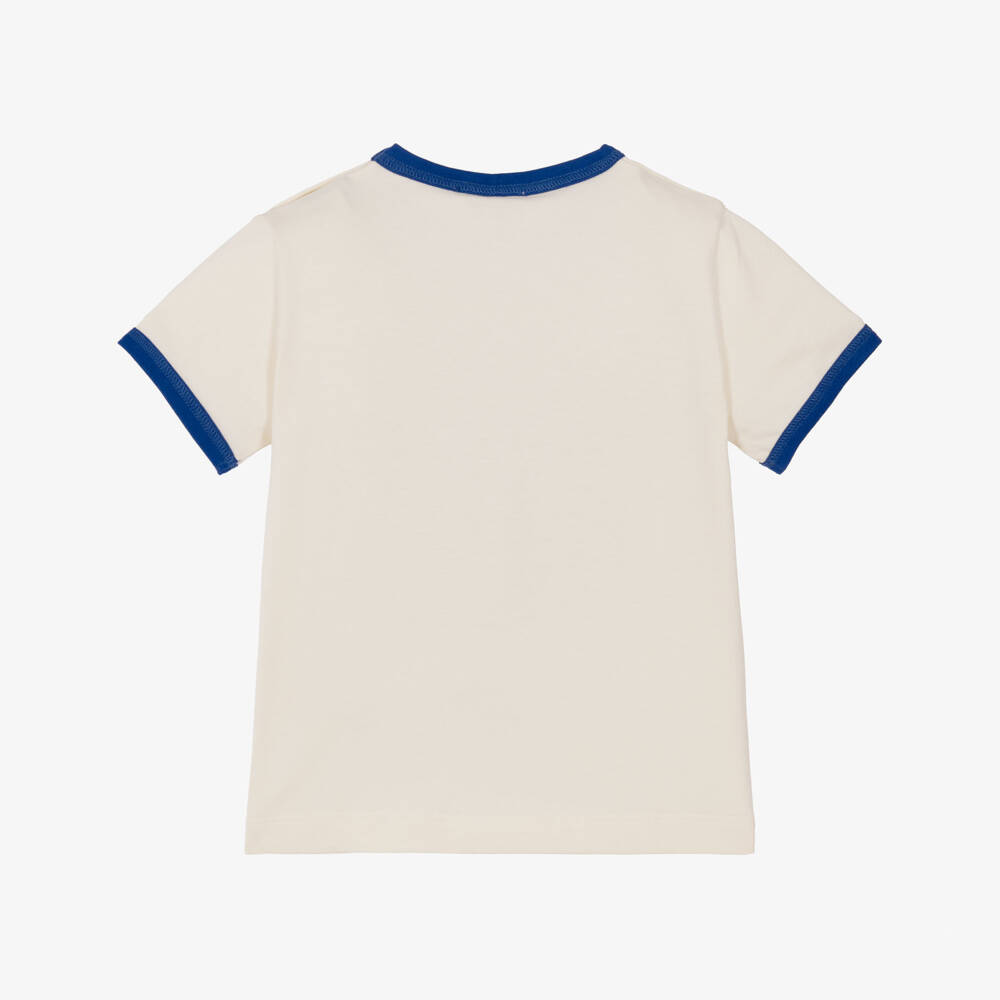 Versace-Ivory & Blue Cotton Medusa T-Shirt | Childrensalon