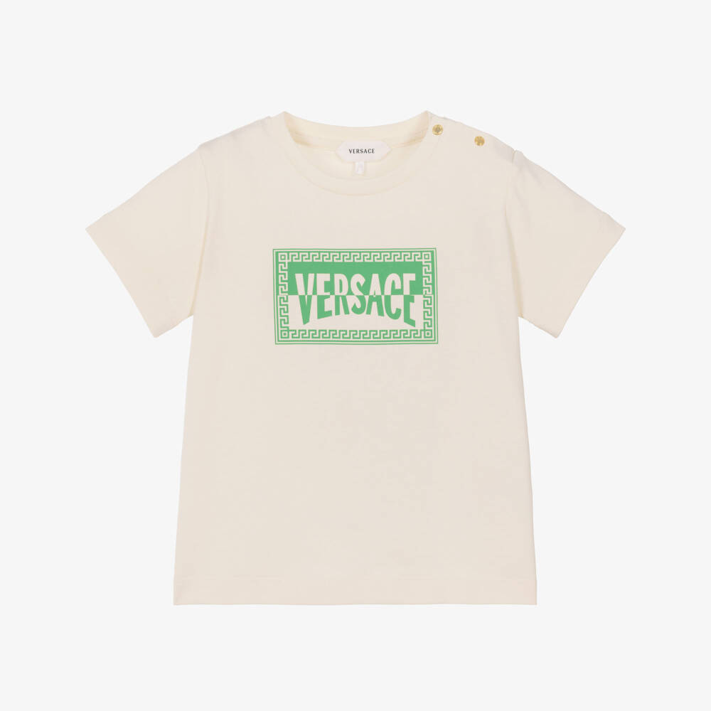 Versace-Ivory Cotton Baby T-Shirt with Etichetta Club Logo | Childrensalon