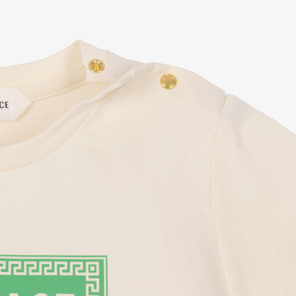 Versace-Ivory Cotton Baby T-Shirt with Etichetta Club Logo | Childrensalon
