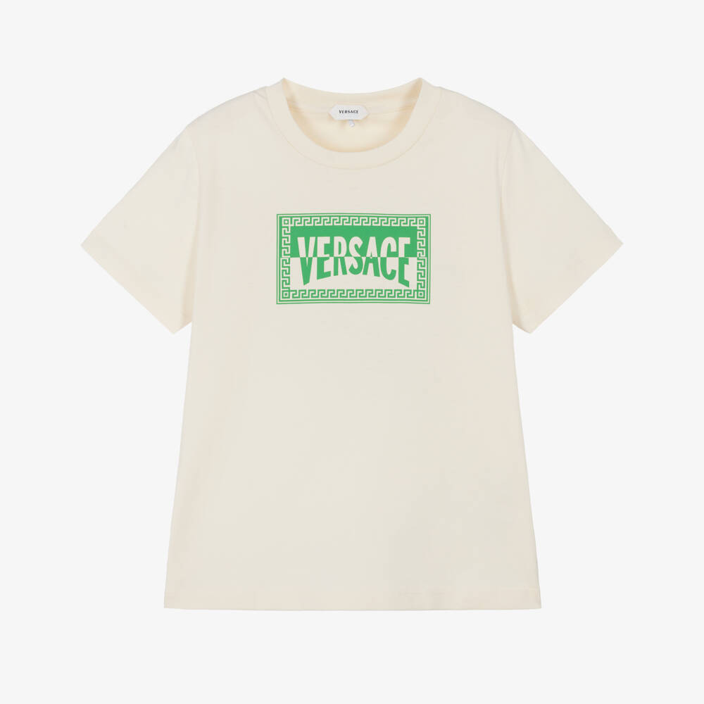Versace-Ivory Cotton Jersey T-Shirt with Etichetta Club Logo | Childrensalon