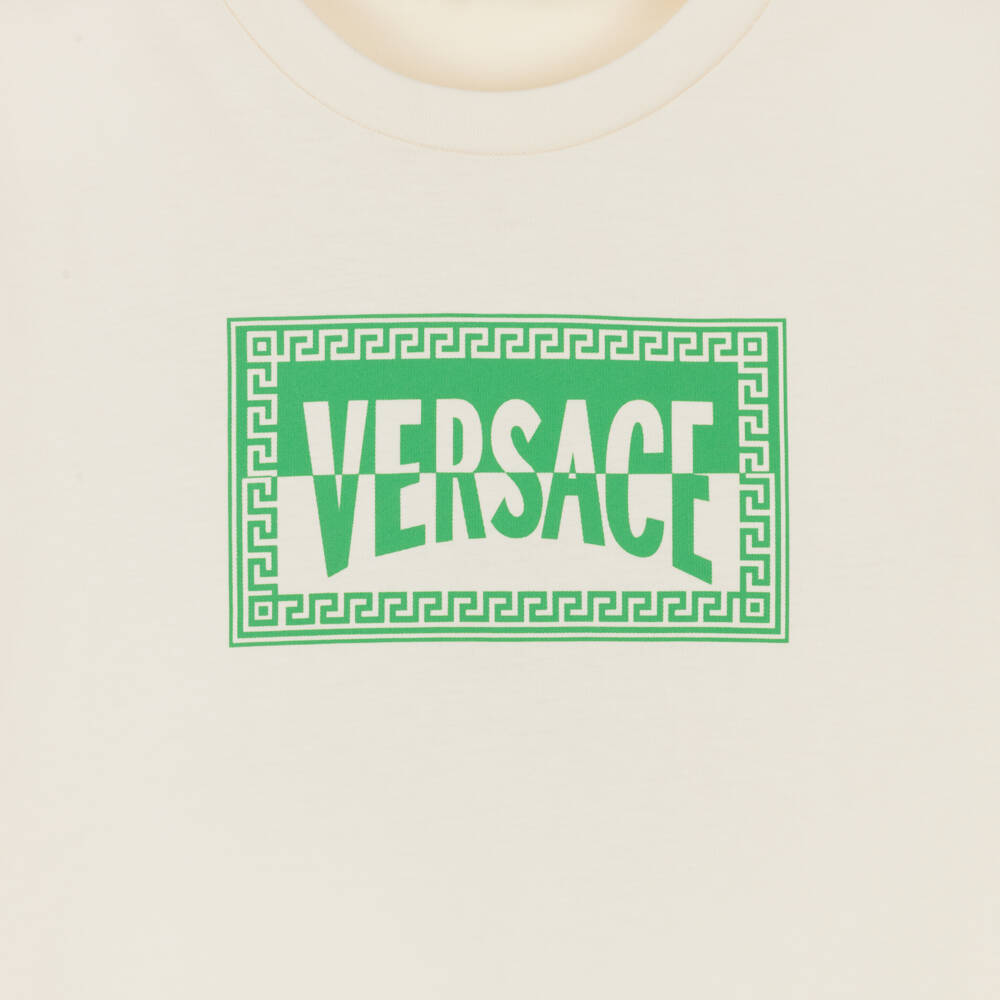 Versace-Ivory Cotton Jersey T-Shirt with Etichetta Club Logo | Childrensalon