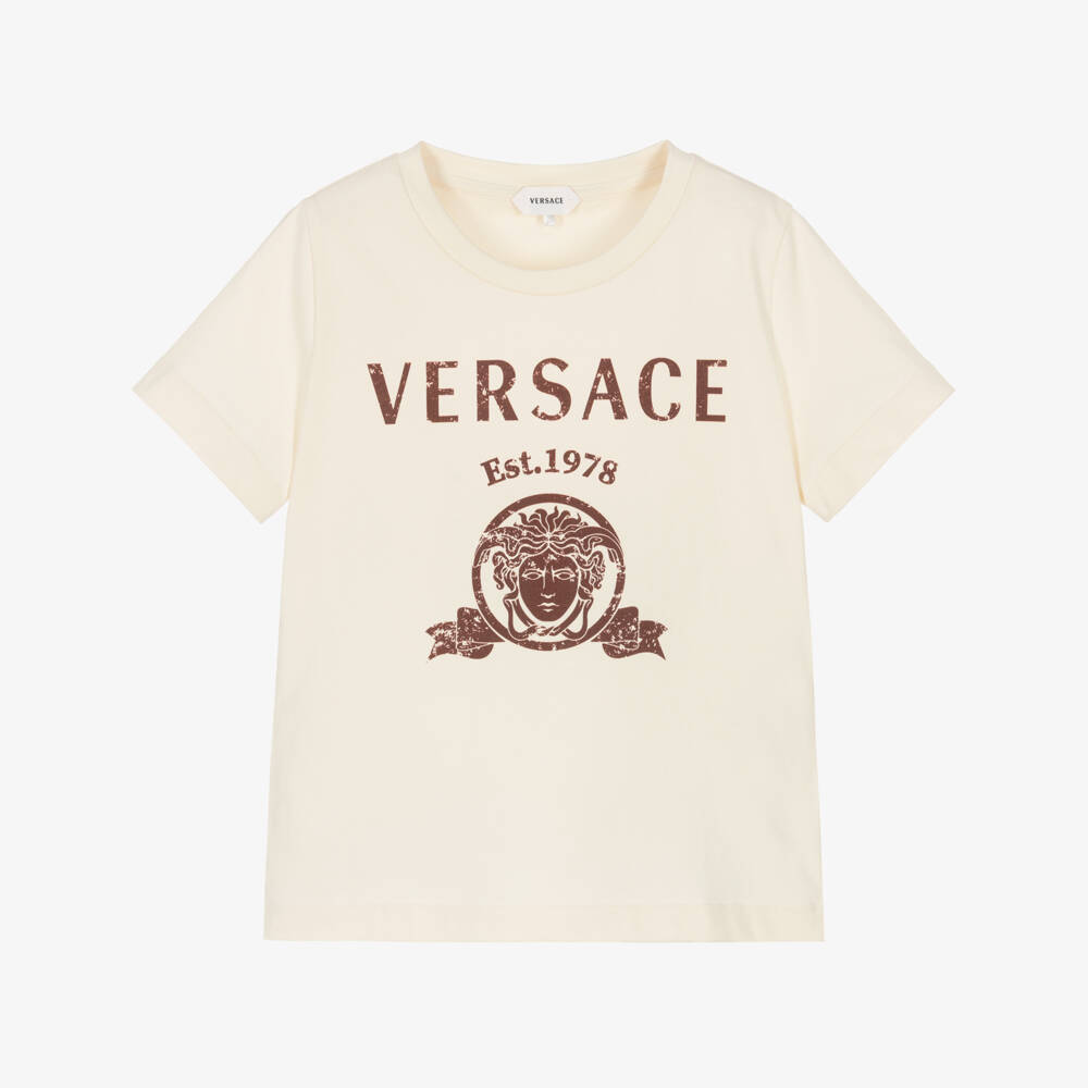 Versace-Ivory Cotton Jersey Varsity Print T-Shirt | Childrensalon