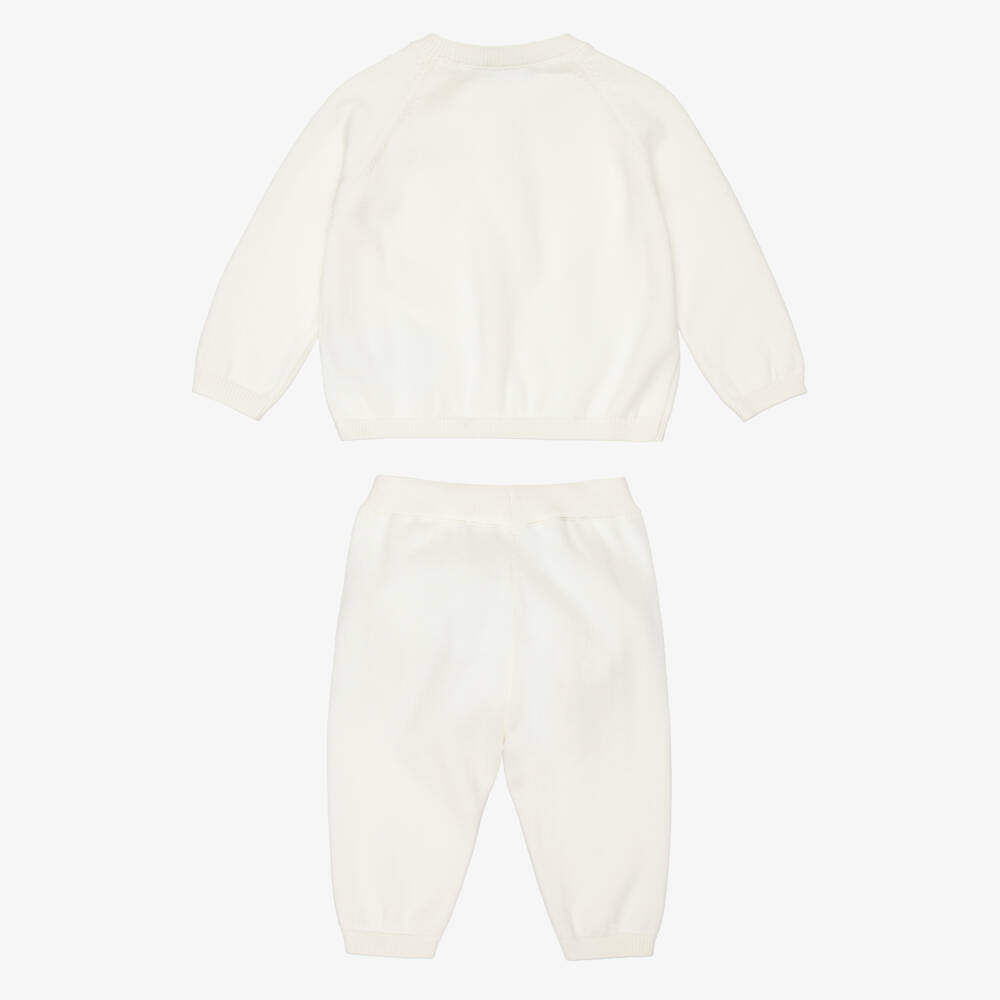 Versace-Ivory Cotton Knit Baby Trouser Set with Medusa Motif | Childrensalon