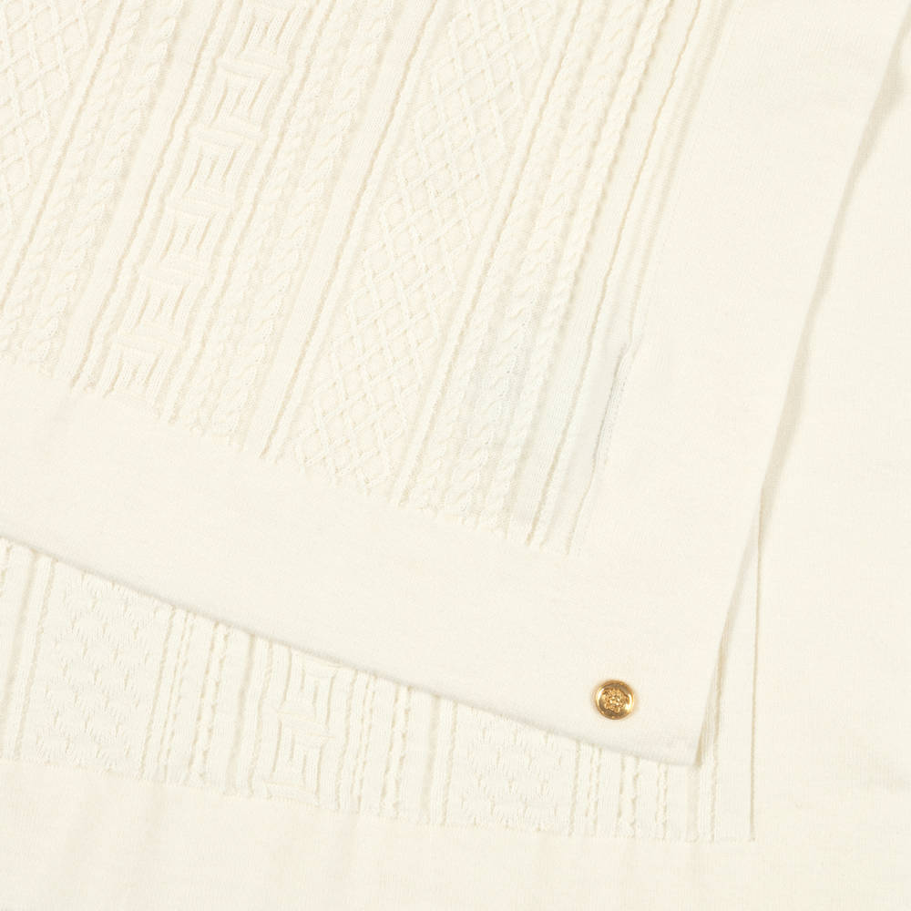 Versace-Ivory Cotton & Wool Knit Baby Blanket (70cm) | Childrensalon