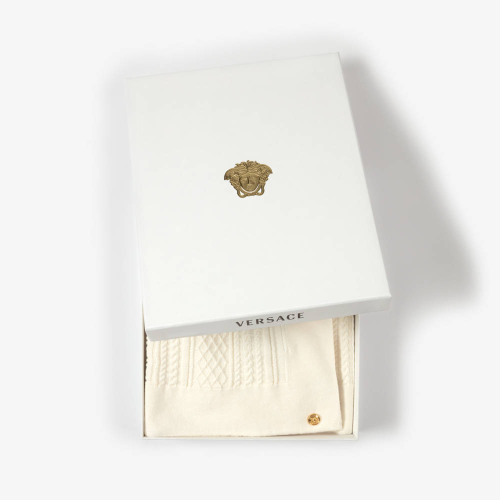 Versace-Ivory Cotton & Wool Knit Baby Blanket (70cm) | Childrensalon