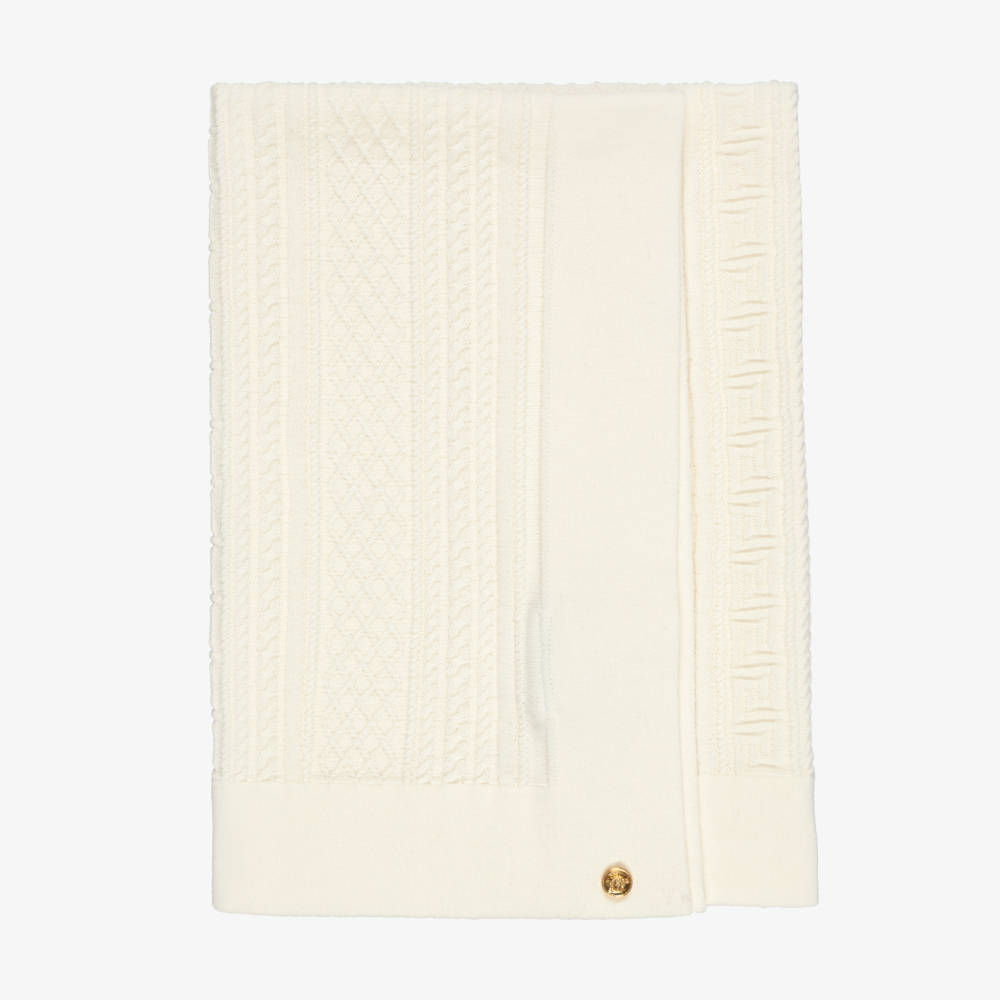Versace-Ivory Cotton & Wool Knit Baby Blanket (70cm) | Childrensalon
