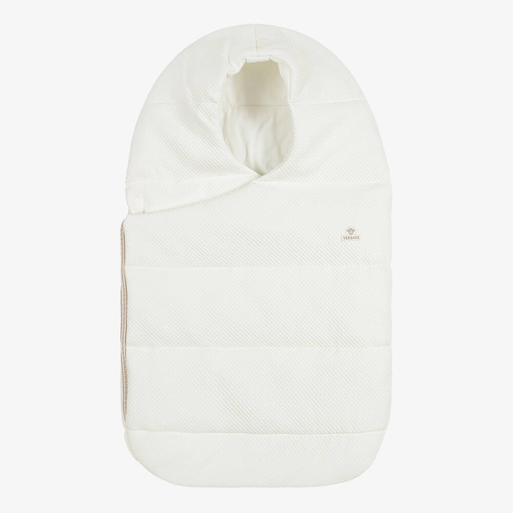 Versace-Ivory Waffle Texture Cotton Jersey  Padded Nest (75cm) | Childrensalon