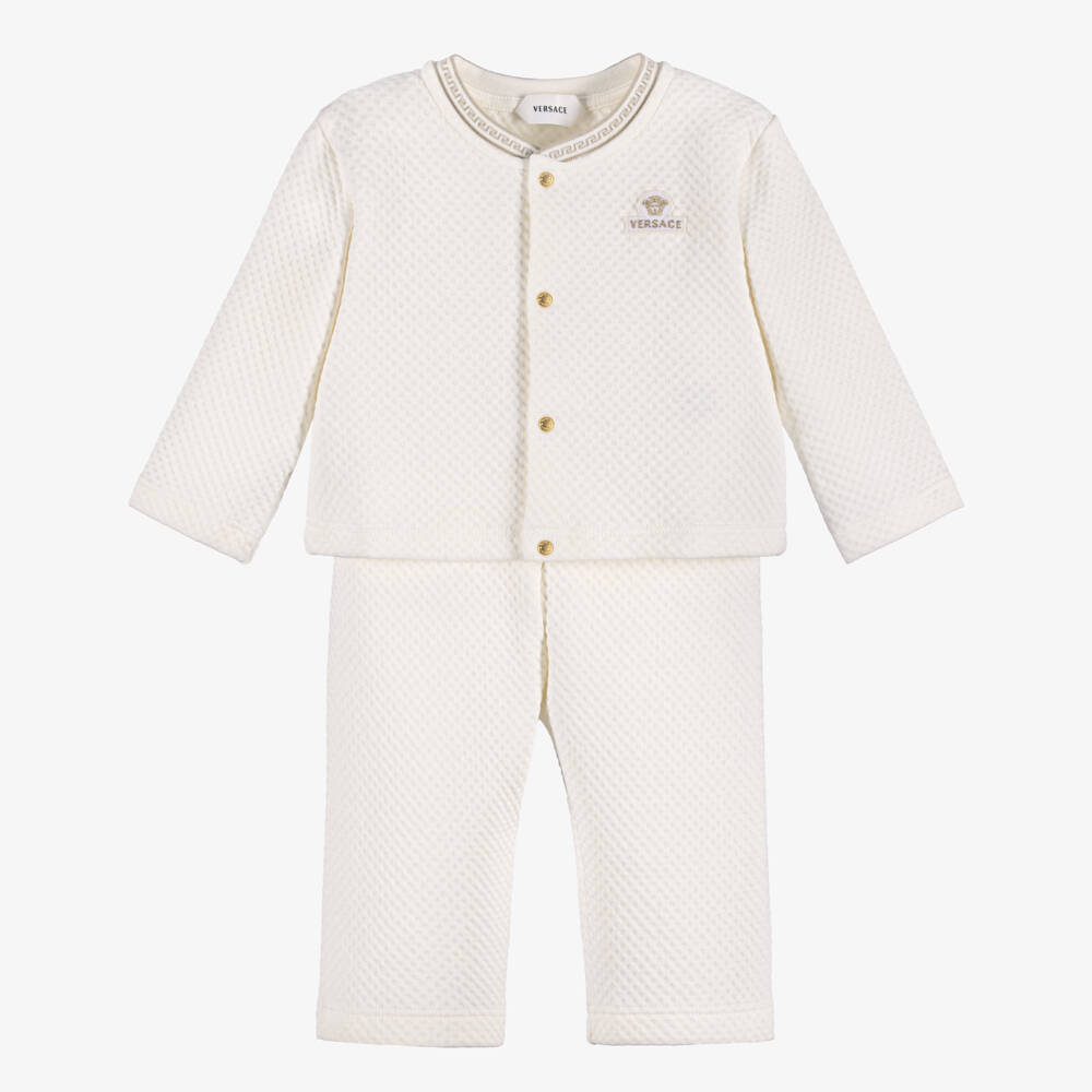 Versace-Ivory Waffle Texture Cotton Jersey Trouser Set | Childrensalon