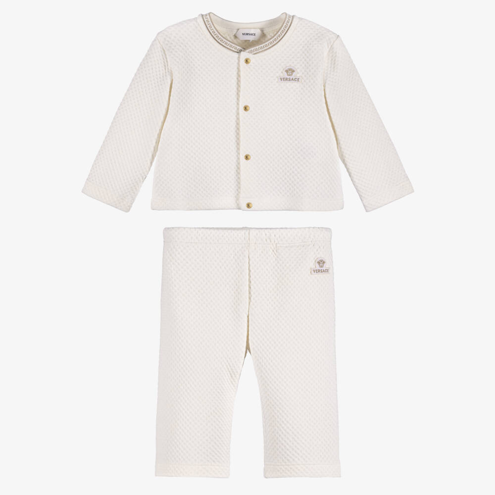 Versace-Ivory Waffle Texture Cotton Jersey Trouser Set | Childrensalon