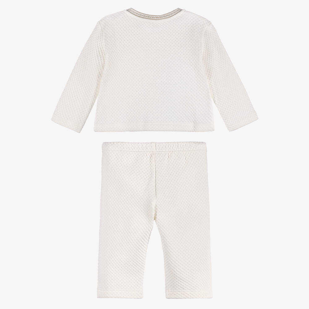 Versace-Ivory Waffle Texture Cotton Jersey Trouser Set | Childrensalon