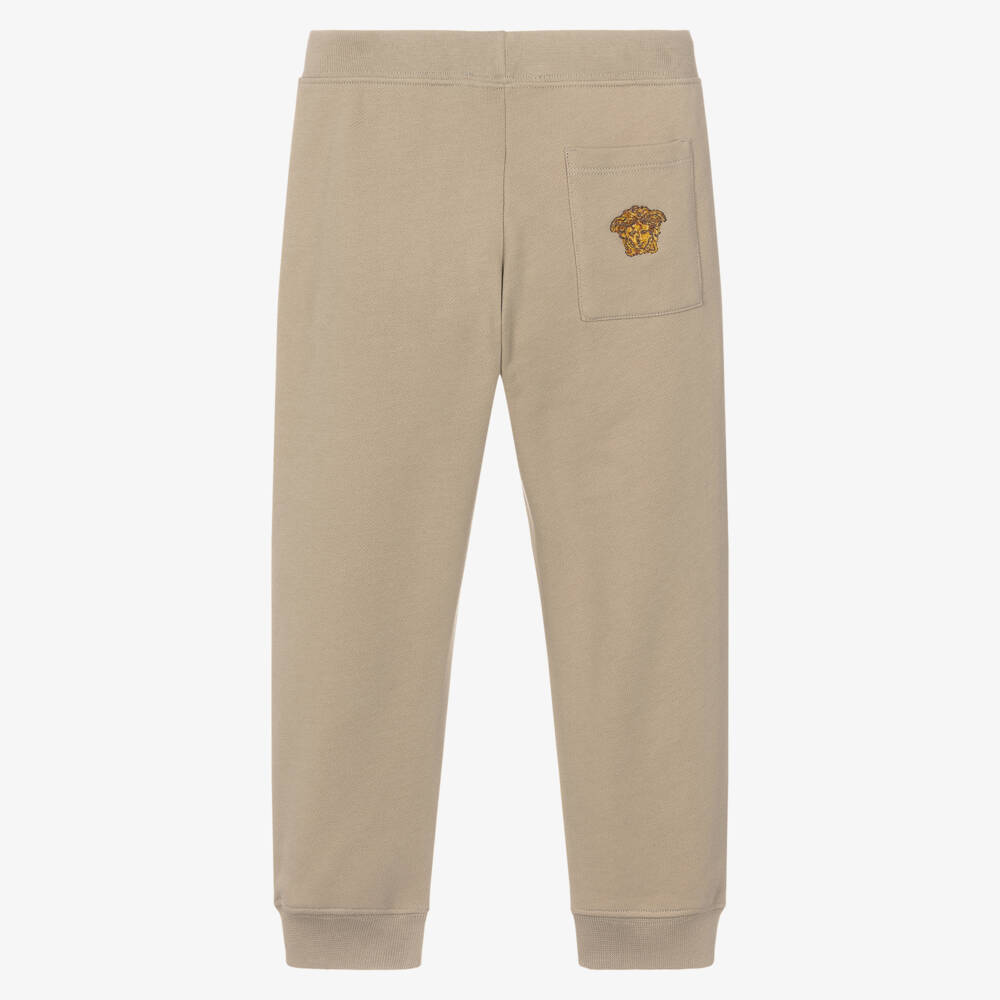 Versace-Junior Boys Beige Cotton Joggers with Embroidered Medusa Logo | Childrensalon