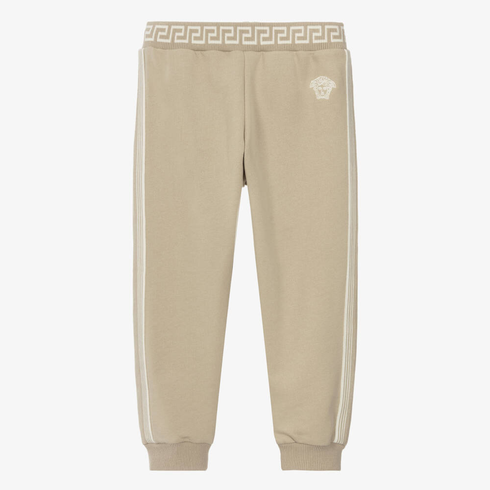 Versace-Junior Boys Beige Cotton Joggers with Greca Trim | Childrensalon