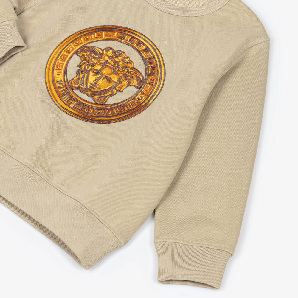 Versace-سويتشيرت قطن بشعار ميدوسا لون بيج للأولاد | Childrensalon