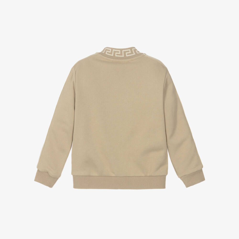 Versace-Junior Boys Beige Cotton Zip-Up Top with Greca & Medusa Logos | Childrensalon