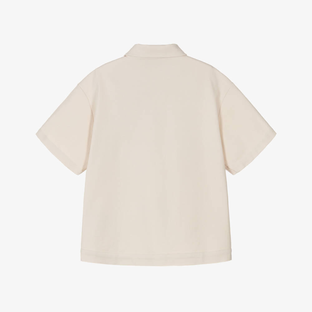 Versace-Junior Boys Beige Jersey Shirt with Whisper Barocco Trims | Childrensalon