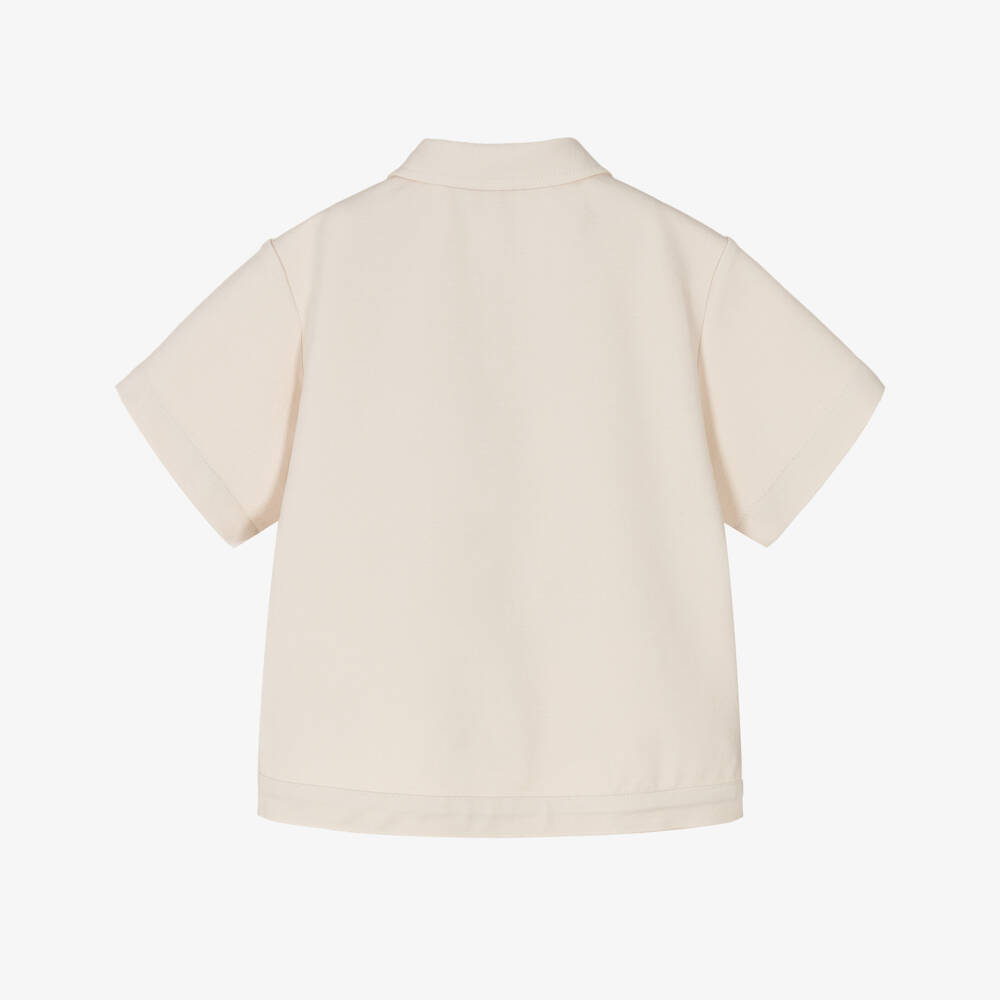 Versace-Junior Boys Beige Jersey Shirt with Whisper Barocco Trims | Childrensalon