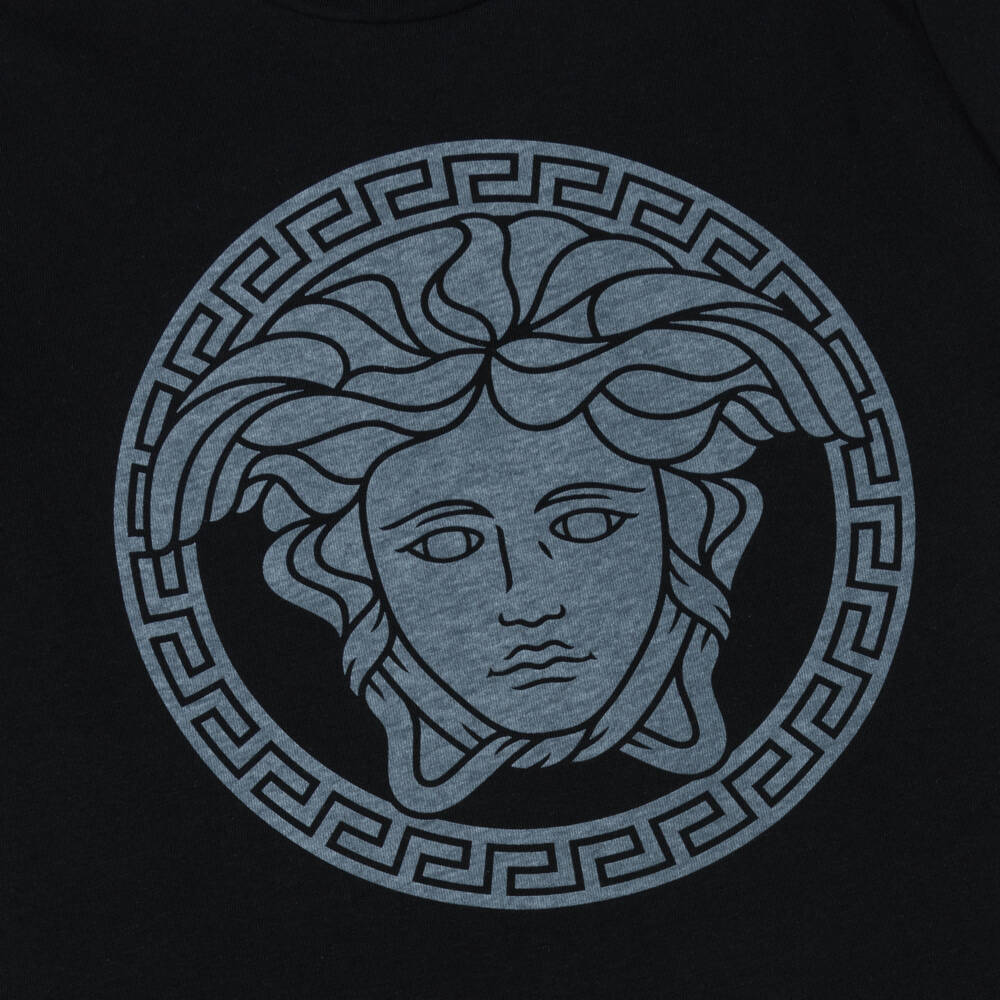 Versace-Футболка черная из хлопка с логотипом Медузы для мальчиков | Childrensalon