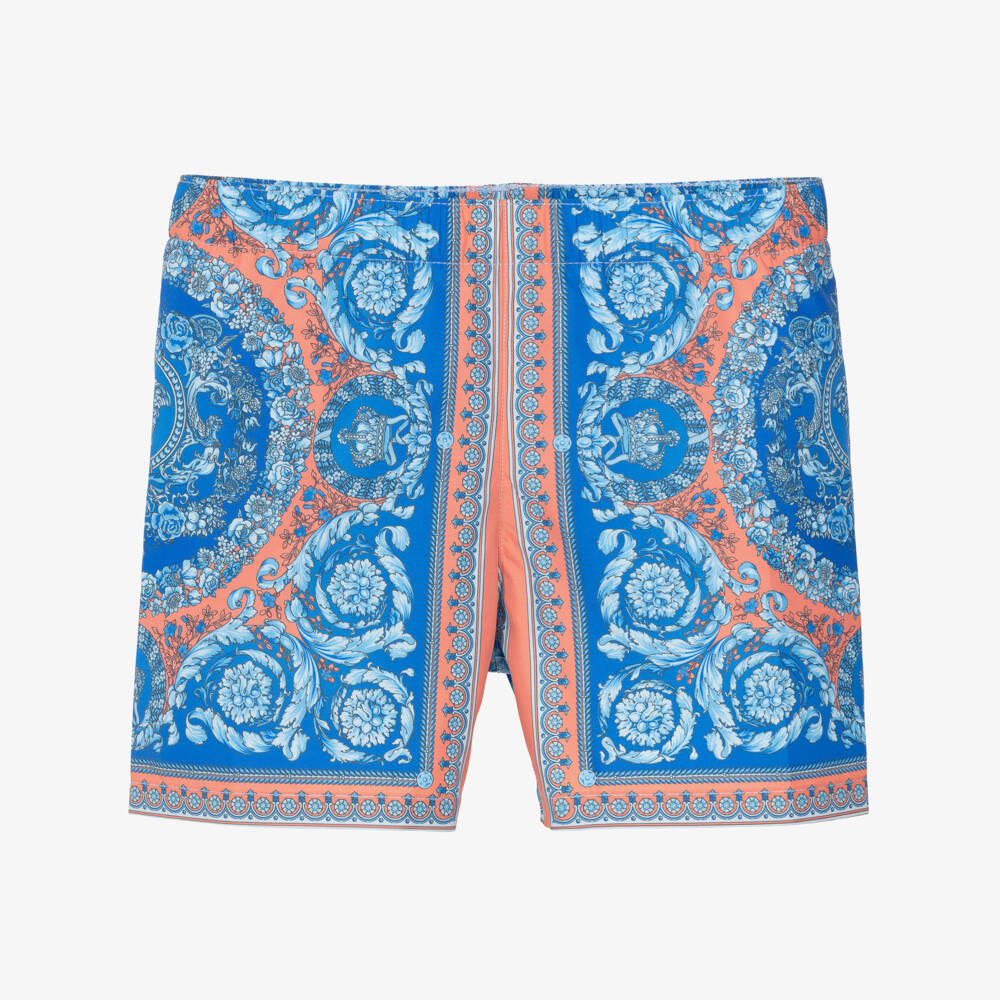 Versace-Junior Boys Blue Electric Barocco Print Swim Shorts | Childrensalon