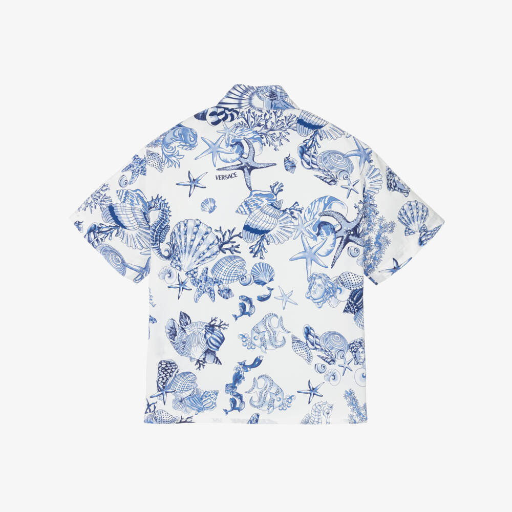Versace-Junior Boys Blue & White Cotton Coral Theatre Shirt | Childrensalon