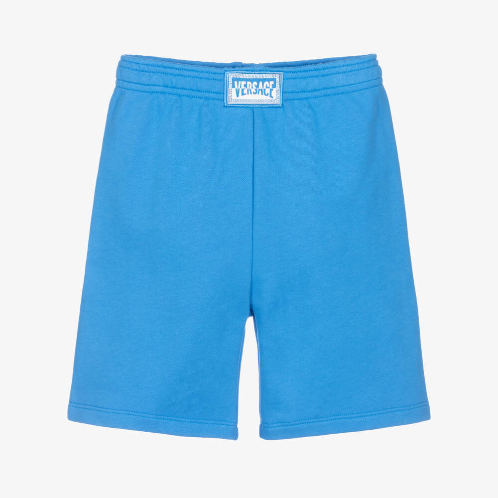 Versace-Junior Boys Bright Blue Cotton Jersey Shorts with Logo | Childrensalon