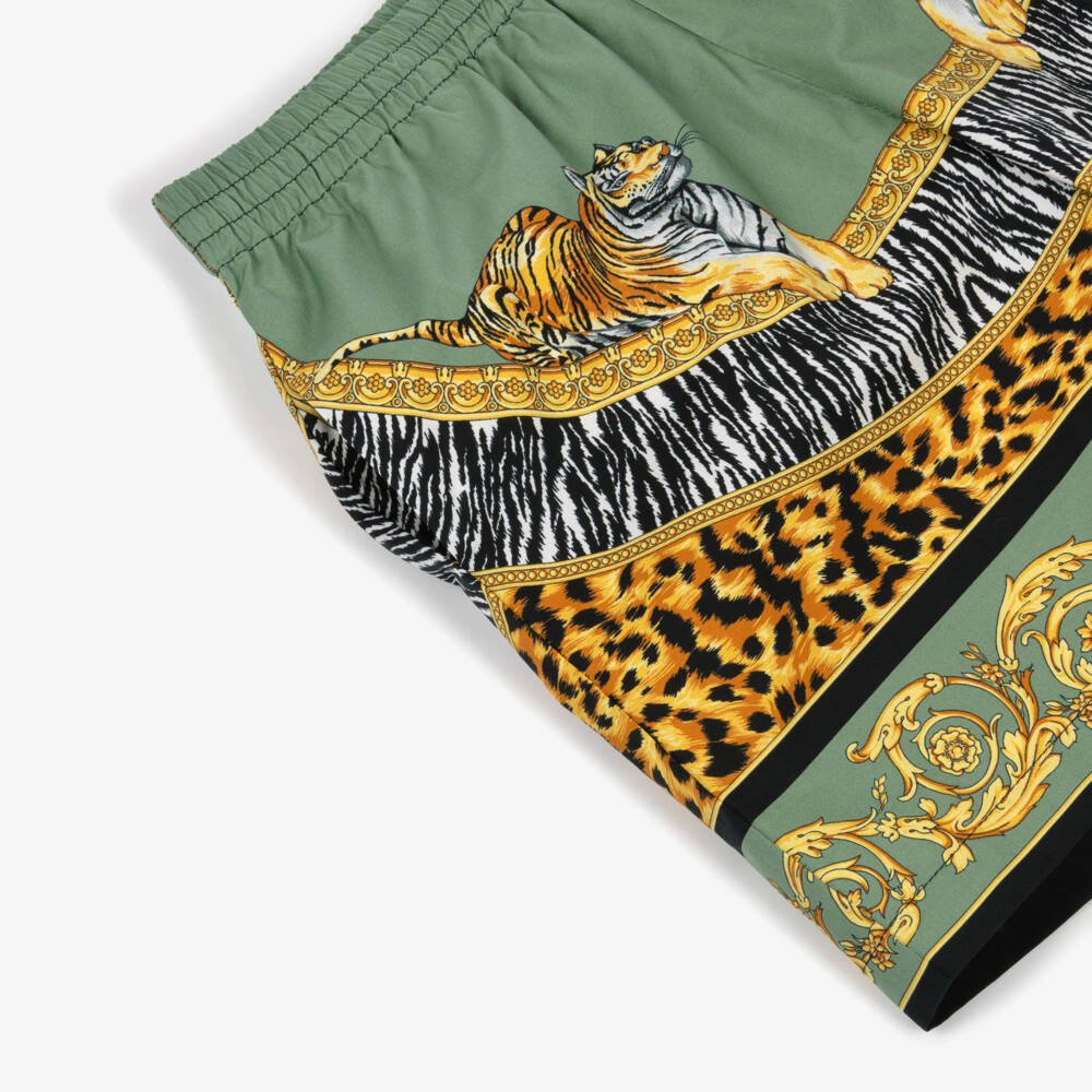 Versace-شورت بطبعة حيوانات قطن لون أخضر للأولاد | Childrensalon